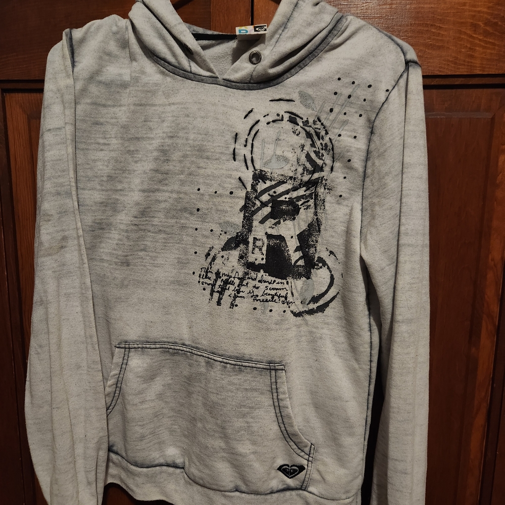 Roxy Light Gray Graphic Hoodie for Women